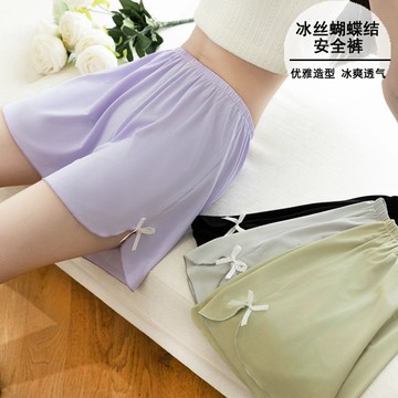 M-4XL 優雅蝴蝶結安全褲 防走光 不卷邊 冰絲無痕打底褲 可外穿 夏薄款三分褲 大碼寬鬆打底褲 寬鬆安全褲