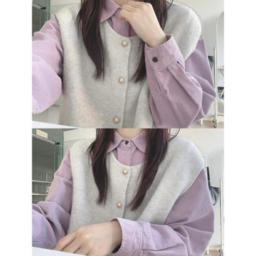 復古巨顯白芋泥紫燈芯絨襯衫女春秋冬寬松百搭休閑慵懶感襯衣外套