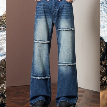 高級感潮流百搭休閒牛仔褲男春秋新款高腰顯瘦寬鬆直筒褲男