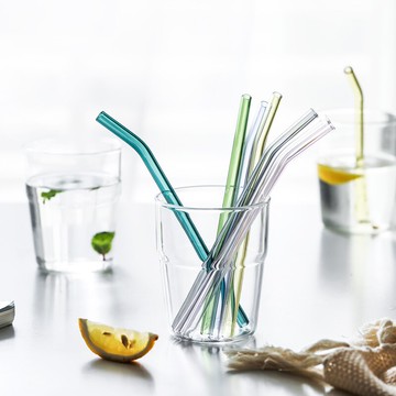 立夏 懶人帶吸管玻璃杯子創意耐高溫奶茶飲料杯彩色喝水杯子