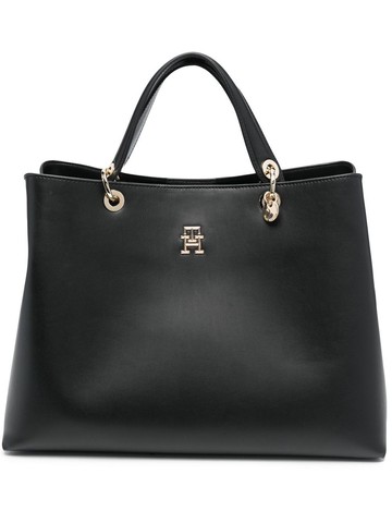 Tommy Hilfiger - logo-plaque top handles bag - women - Polyurethane - One Size - Black