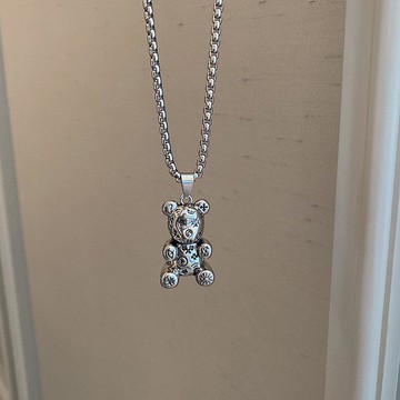 新款潮小熊項鍊女秋冬毛衣鏈ins嘻哈吊墜男鈦鋼冷淡風首飾 0216【滿199發貨】