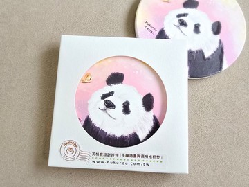 手繪熊貓與小蝴蝶陶瓷吸水杯墊
