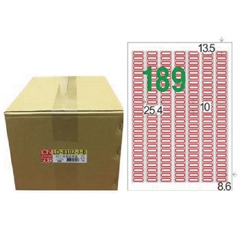 【龍德】LONGDER三用電腦標籤A4 189格 圓角10*25.4mm紅框 1000張/箱 LD-8102-J-B(適用雷射、噴墨、影印)