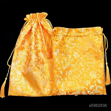 中國風明黃龍紋束口布袋大號錦囊錦袋雜物收納袋包裝黃布袋子錦緞 1KDS