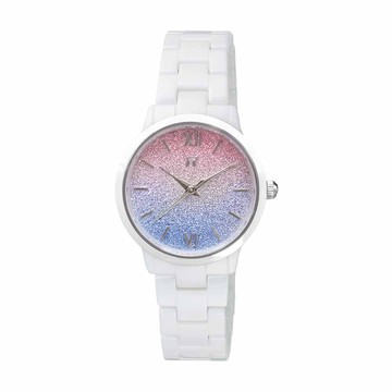 RAINBOW TIME 羅馬風情三色漸層陶瓷腕錶-銀X白