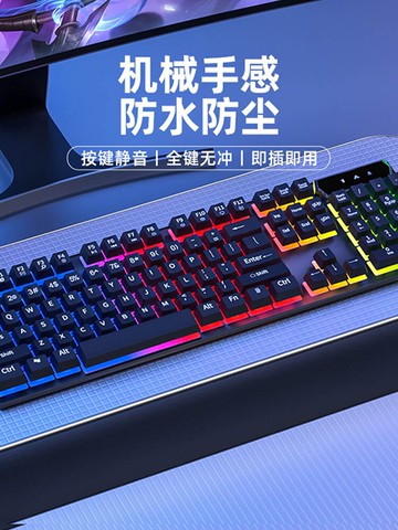 鍵盤 鍵盤有線滑鼠套裝電腦辦公機械台式筆記本靜音電競游戲打字發光小【MJ193598】