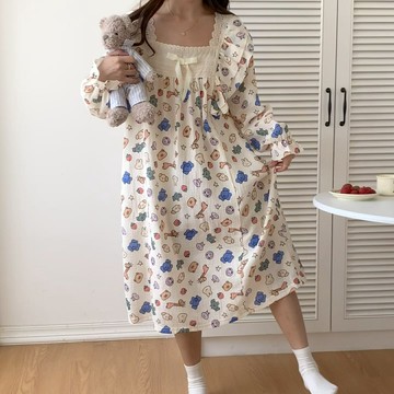 公主風睡裙女春秋季中長款甜美寬松大碼網紅風孕婦睡衣夏天家居服