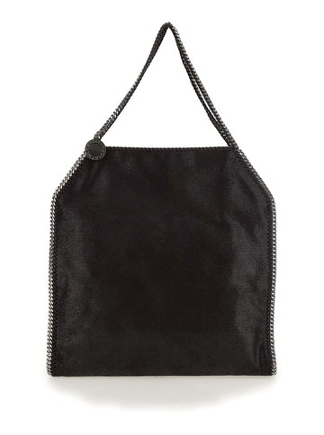 Black Handbag With Diamond-Like Chain And Logo Charm On The Front In Ecoleather Woman