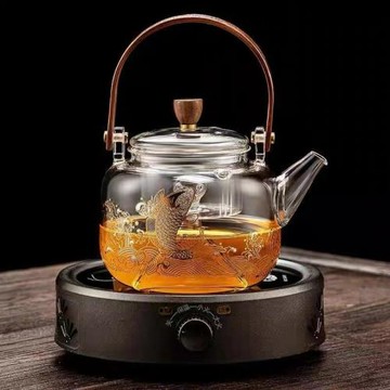 玻璃提梁壺電陶爐加熱煮茶養生壺家用泡茶壺燒水耐高溫煮茶器套裝