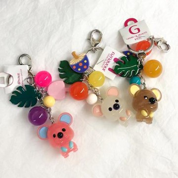 韓國進口GRAIN de BEAUTE可愛粉色蘑菇樹葉包掛鑰匙扣掛鏈