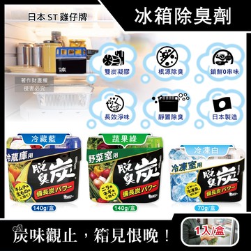 【ST 雞仔牌】脫臭炭強力消臭凝膠型備長炭冰箱薄型除臭劑1入/盒(冷藏室防串味除臭凍,蔬果室吸附異味淨味盒,活性炭冷凍庫長效去味劑)