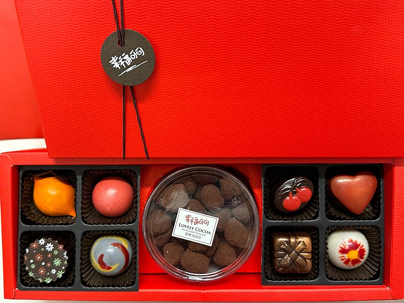 幸福繽紛巧克力中禮盒-8入花式含餡巧克力+火山豆