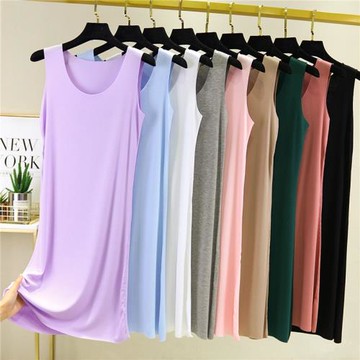 無痕連衣裙女夏薄款內搭莫代爾打底襯裙修身顯瘦中長款包臀背心裙