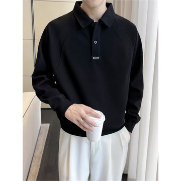 秋冬季美式翻領衛衣男士寬松百搭長袖Polo衫潮牌男裝高級感上衣服