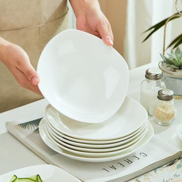 景德鎮純白骨瓷盤子套裝家用陶瓷菜盤簡約不規則方形盤釉下彩湯盤