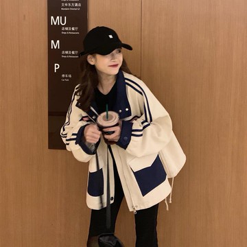 秋裝港風設計感長袖工裝外套女超火cec寬松休閑上衣1入