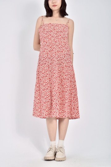 (S) peiran質感碎花細肩帶滿版印花紅色洋裝