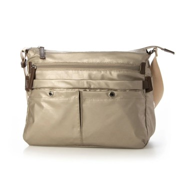 LA BAGAGERIE 字母印雙口袋方形斜背包（中/香檳金）_廠商直送