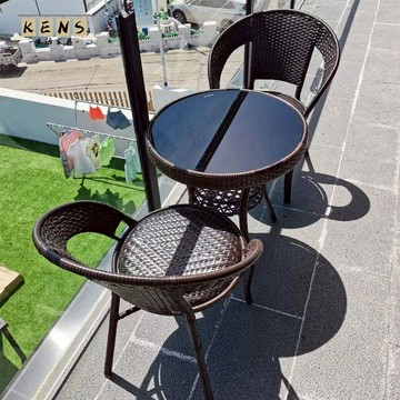 免運 陽台桌椅 戶外桌椅 藤椅 陽臺茶桌椅藤椅三件套藤編椅子茶幾仿藤桌子靠背椅子家用戶外藤椅 工廠現貨直銷 可開發票 全館八折 售後保障 店長推薦 k565