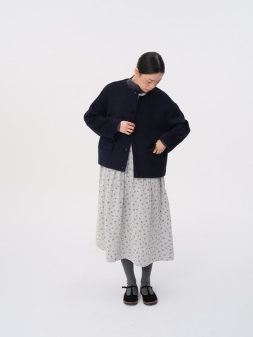 深藍色花邊門襟羊毛短外套毛花邊可拆卸