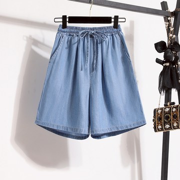 胖胖美依  大碼牛仔短褲 闊腿褲 五分褲S-5XL夏季薄款高腰闊腳褲五分褲牛仔天絲水洗短褲 MC077.7985
