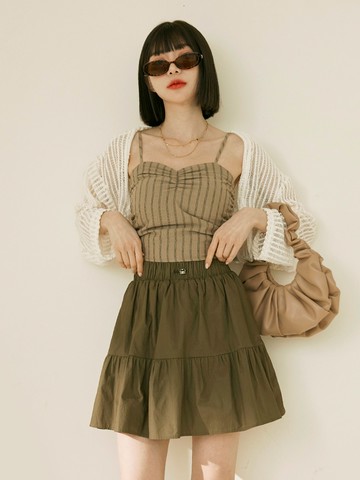 親膚棉質鬆緊腰彈性釦繩蛋糕裙