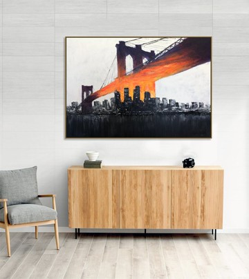 畫布上的大型抽象城市景觀畫多彩紋理城市街道藝術