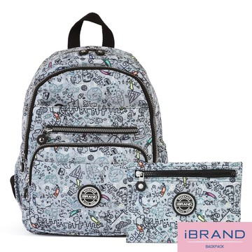 iBrand後背包 輕盈防潑水多口袋尼龍後背包-彩繪塗鴉