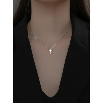 福雅軒 s925銀簡約十字架吊墜項鏈女式日韓版夏季盒子鏈條鎖骨鏈