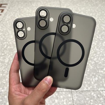 帶鏡頭膜高級感黑磨砂防指紋MagSafe磁吸無線充電適用iPhone16pro手機殼蘋果16PROMAX全包硬殼16plus透明超薄