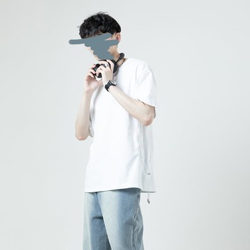 束帶抽繩落肩T恤 / 白 /