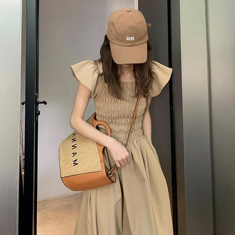 ワンピース レディース ファッション 代 女性 秋 夏服 春 シャーリング切替 フレアワンピース スクエアネック 半袖 ミモレ丈 10代 通販 Lineポイント最大get Lineショッピング
