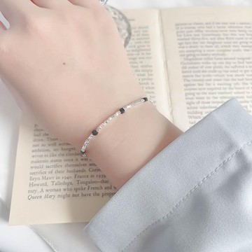 黑瑪瑙小碎銀925純銀手鍊