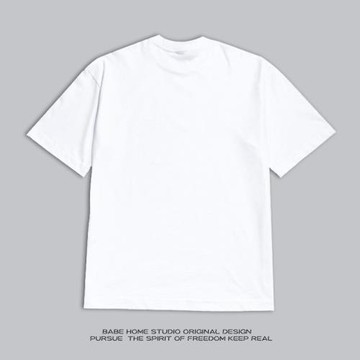 BABE HOME白色不透重磅純棉短袖半袖t恤貓咪卡通趣味插畫設計印花