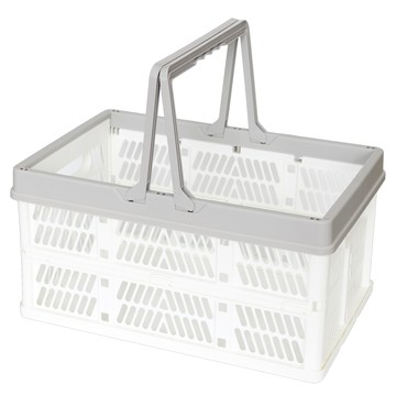 日本OKAZAKI 折疊式手提收納提籃/露營野餐籃/摺疊籃  白色  1個  M(38 x 25.5 x 20.5cm)