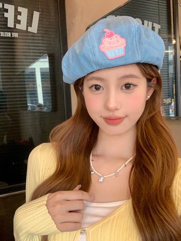夏日甜粉冰激凌牛仔貝雷帽女夏韓版百搭顯臉小大頭圍網紅畫家帽子