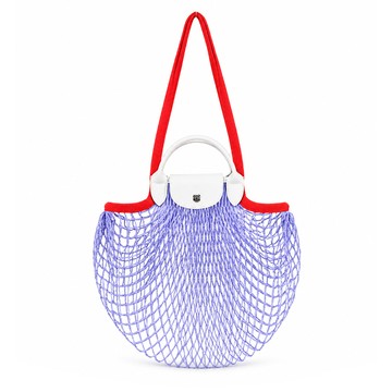 LONGCHAMP LE PLIAGE FILET系列網狀棉質撞色手提/肩背兩用包（天藍）_廠商直送