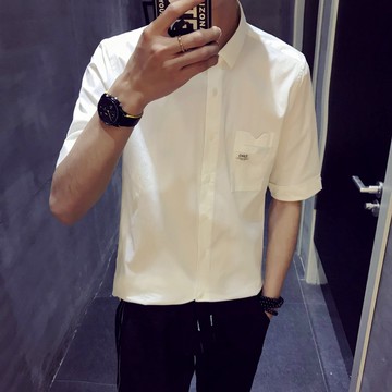 FINDSENSE H1 2018  夏季 新款 個性 簡約 中袖 休閒 襯衫 五分袖 潮流 時尚 男 襯衣