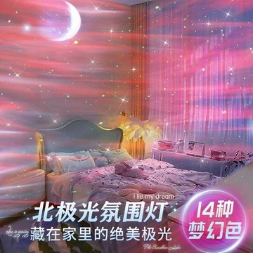 👑爆款推薦👑動態北極光星空投影燈女生房間臥室浪漫情調小夜燈滿天星氛圍牀頭