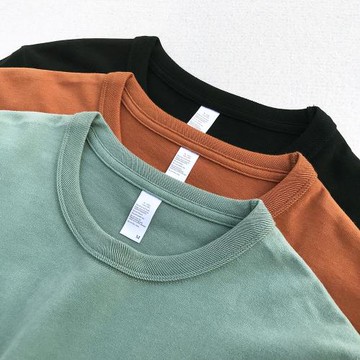 300g滾領小領口正肩碳素磨毛長袖男t恤純色重磅純棉美式復古上衣