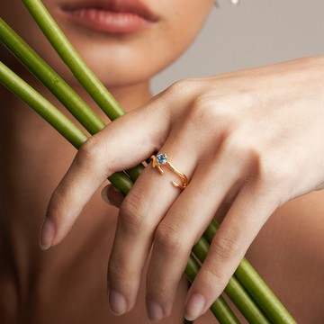 Freja ｜海藍寶金色樹枝戒指
