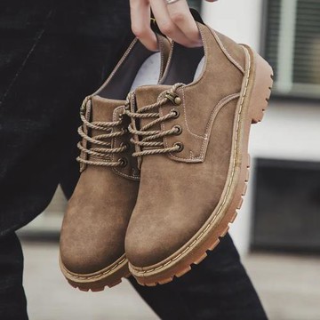 短靴男冬季英倫大頭工裝馬丁靴低幫平底板鞋復古馬丁鞋百搭男皮鞋