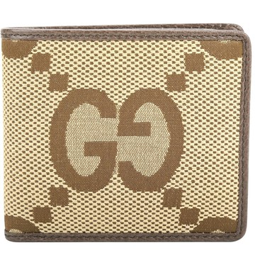 GUCCI 古馳 Jumbo GG 老花帆布8卡對折短夾(咖啡色)