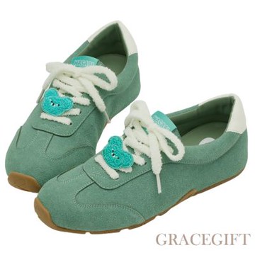 【Grace Gift】Wasabi Bear-復古芥末熊休閒運動鞋(附彩色鞋帶) 綠