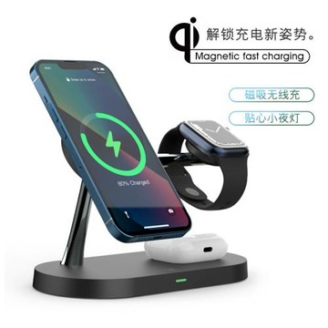 磁吸無線充電器Apple Watch6 7 8 9代se手表Airpods耳機蘋果iPhone15 14 13 12 Pro手機三合一立式充電器底座