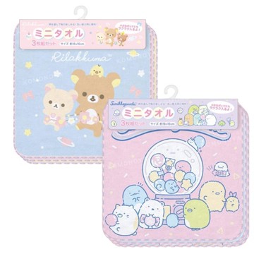 小禮堂 San-X 拉拉熊 角落生物 棉質小方巾3入組 16x16cm