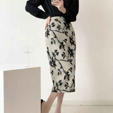 快速出貨 48h出貨丶潮ins水墨復古印花半身裙女中長高腰包臀裙顯瘦a字直筒春秋夏裙子