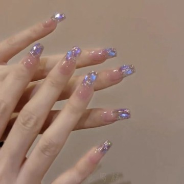 🎀台灣出貨🎀手工光療美甲貼紫閃粉魅影鑲鉆穿戴美甲極光穿戴甲美甲穿戴甲新款