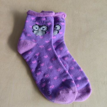 外貿女士老人松口襪大尺碼39-41防滑底加厚冬天保暖襪卡通貓頭鷹